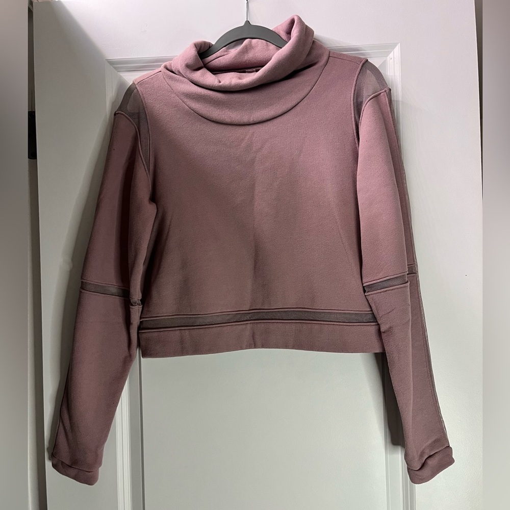 ‘Alo Yoga’ Long Sleeved, Cropped, Mesh Details, Purple Hoodie, Size Medium!